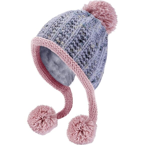 Women Lightgray Winter Peruvian Cover Ears Beanie Hat Ear Flaps Sherpa Snow